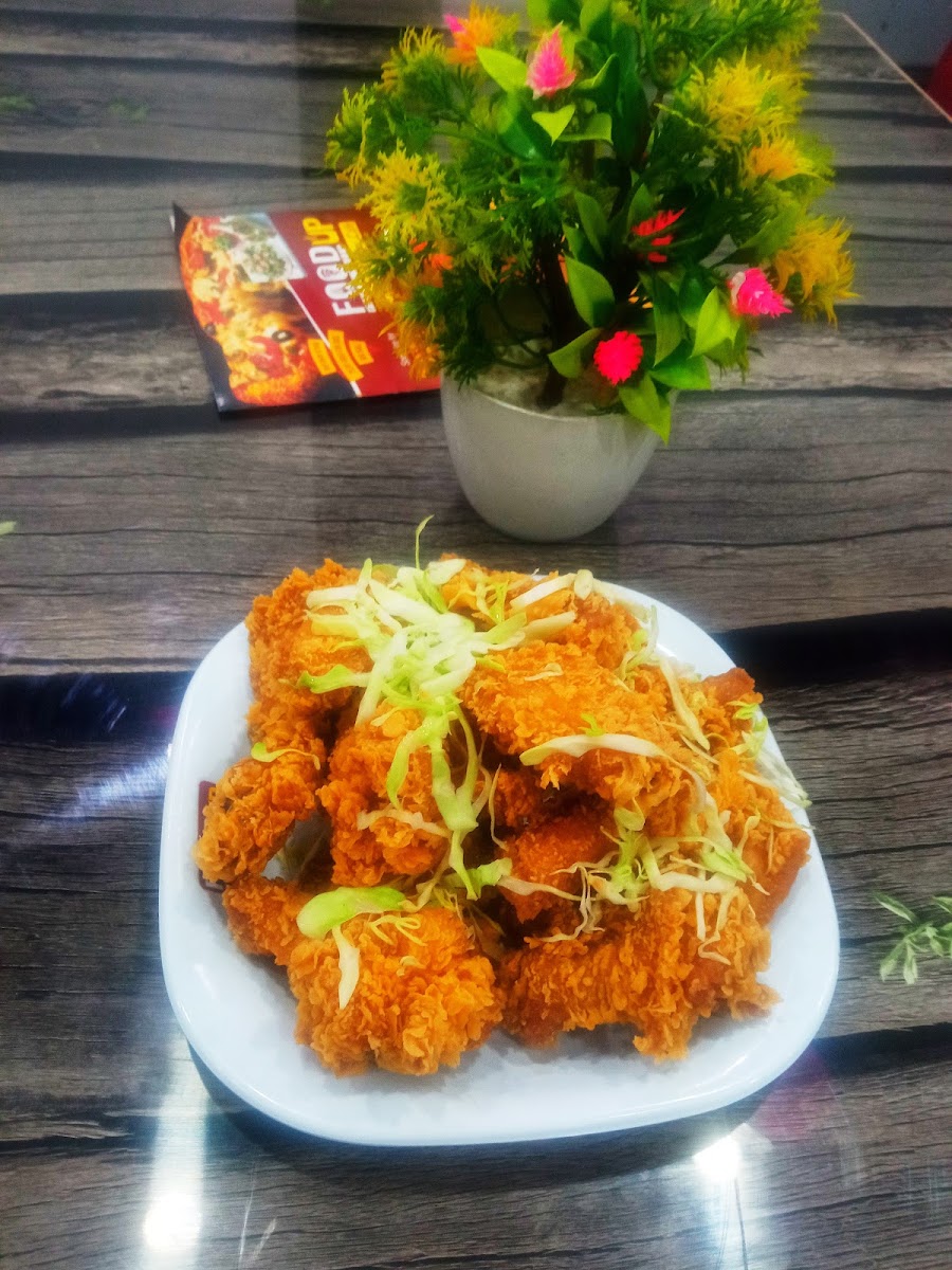 Plate of crispy fried chicken pieces